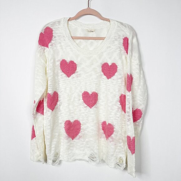 2/$24 143 Story All Over Heart Valentine Sweater White Small #A0269 TRB2 - Picture 3 of 8